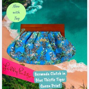 Lilly Pulitzer Bermuda Clutch in Blue Thistle Tiger Queen Print